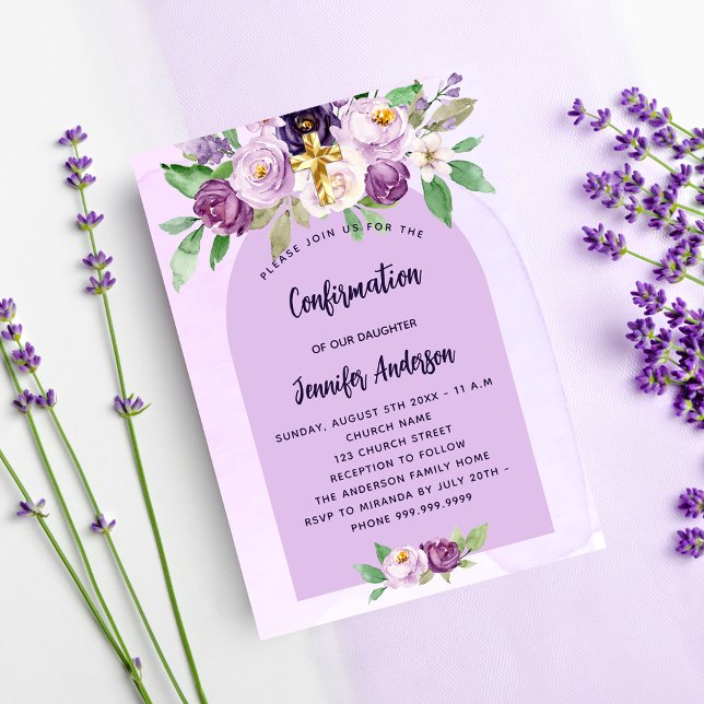 Invitación Chica cruzado de flores violeta violeta de confirm (Subido por el creador)