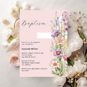 Invitación Chica cruzado floral rosa Bautismo