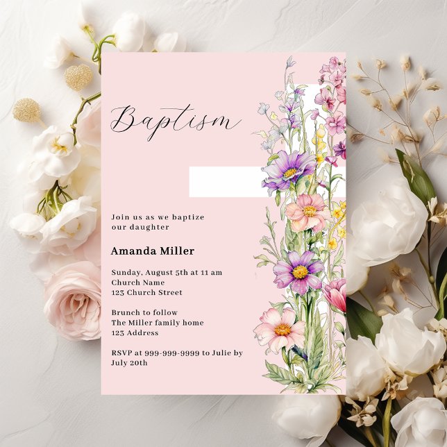 Invitación Chica cruzado floral rosa Bautismo (Subido por el creador)