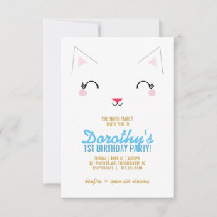 Invitación chica CUALQUIER GATO DE EDAD AZUL DEL CUMPLEAÑOS