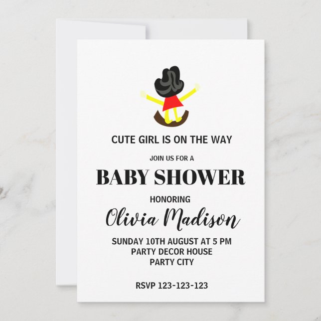 Invitación Chica Cuidadosa En Baby Shower De Una Bebé Swing (Anverso)