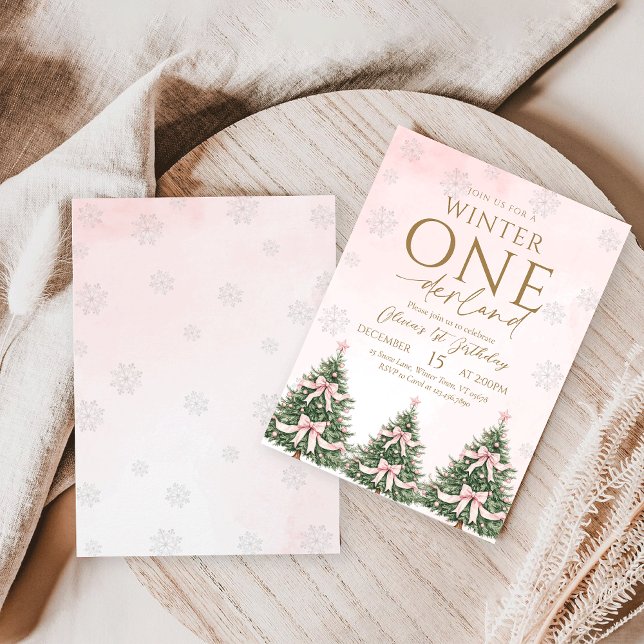 Invitación Chica cumpleaños 1er Pink Winter Onederland Copo d (Subido por el creador)