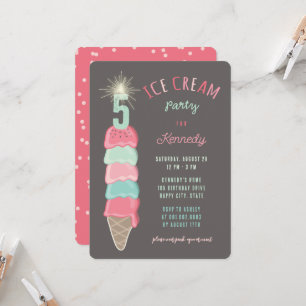 Invitación Chica Cumpleaños 5 Pastel Helado de Menta Rosa Pas