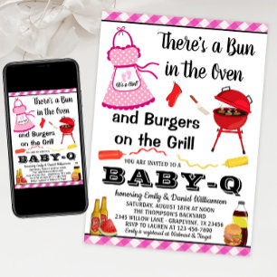 Invitación Chica Cumpleaños Barbacoa Fiesta de Bebé Rosa