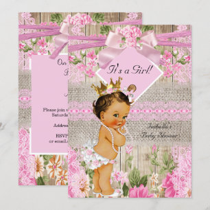 Invitación Chica Cumpleaños Bebé Rosa Rústico Arpillera Moren