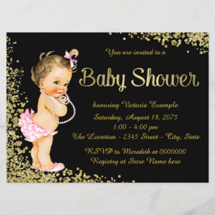Invitación Chica Cumpleaños Brillo Oro Rosa Negro