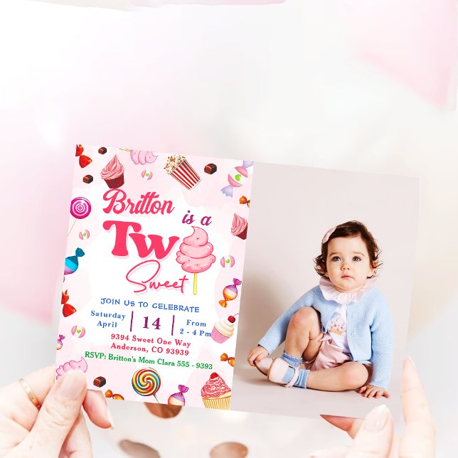 Invitación Chica Cumpleaños Candy Two Sweet Fiesta (Subido por el creador)