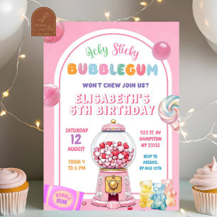 Invitación Chica Cumpleaños Caramelo Chicle Rosa