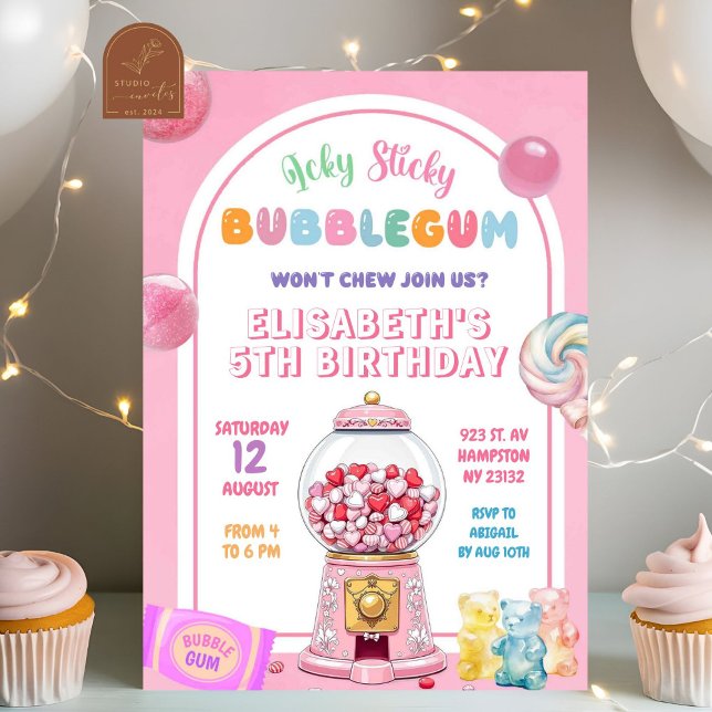 Invitación Chica Cumpleaños Caramelo Chicle Rosa (Subido por el creador)