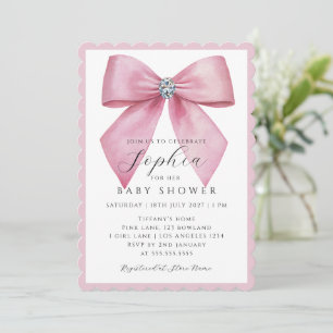 Invitación Chica Cumpleaños con Lazo Rosa 
