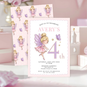 Invitación Chica Cumpleaños Cuento de Hadas Hada Mágica de Or
