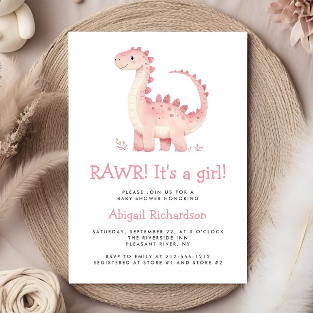 Invitación Chica Cumpleaños de Bebé Dinosaurio Rosa Lindo (Subido por el creador)