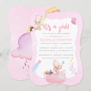 Invitación Chica Cumpleaños de Bebé Unicornio Rinoceronte Acu