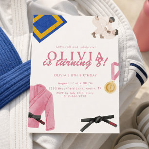 Invitación Chica Cumpleaños de Jujitsu Rosa Artes Marciales