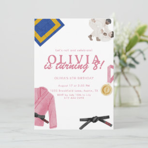 Invitación Chica Cumpleaños de Jujitsu Rosa Artes Marciales