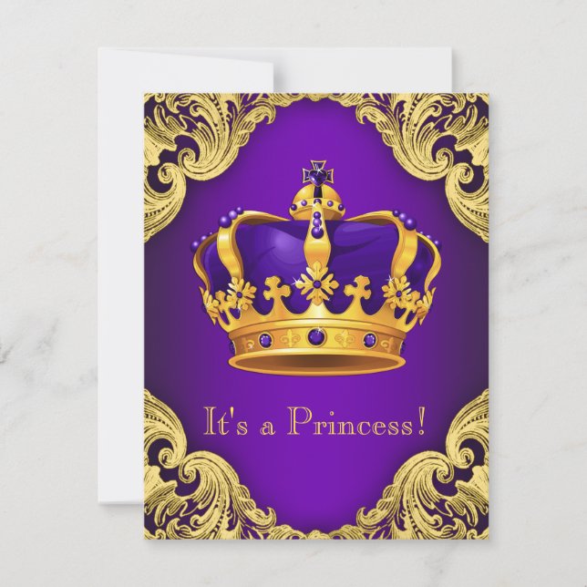 Invitación Chica Cumpleaños de la Princesa de Oro Morado Eleg (Anverso)