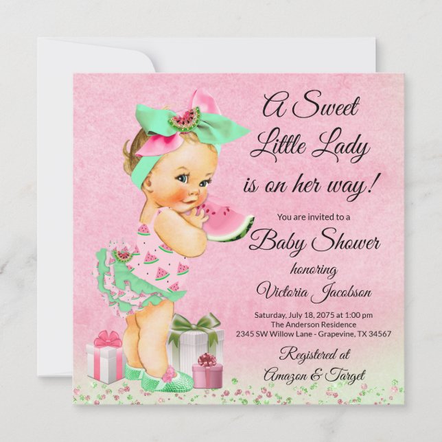 Invitación Chica Cumpleaños de Sandía para Bebe (Anverso)
