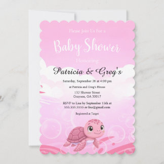 Invitación Chica Cumpleaños de Tortuga de Mar Rosa Dulce