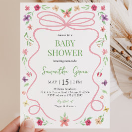 Invitación Chica Cumpleaños Fiesta de Bebé con Lazo Rosa