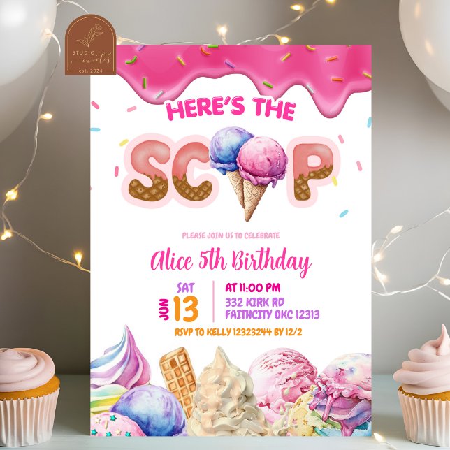 Invitación Chica Cumpleaños Fiesta Helado Rosa Goteando (Subido por el creador)