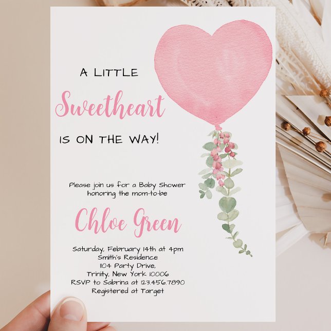 Invitación Chica Cumpleaños Globo Corazón Rosa (Subido por el creador)
