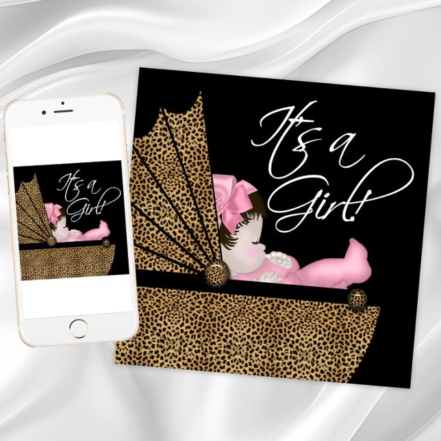 Invitación Chica Cumpleaños Leopardo Rosa (Pink leopard baby shower invitation. Instant download and printed invitations available.)
