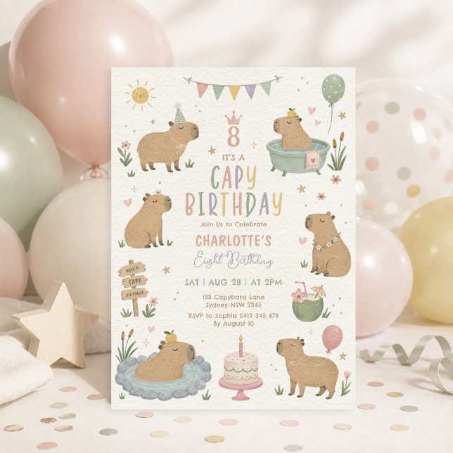 Invitación Chica Cumpleaños Pastel Capybara: Cumpleaños Chica (Subido por el creador)