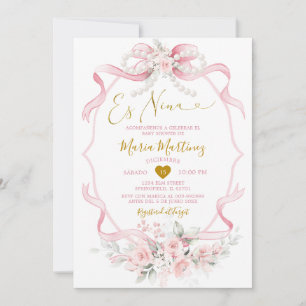 Invitación Chica Cumpleaños Perlas Rosa Spanish