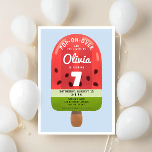 Invitación Chica Cumpleaños Siete Paleta de Sandía Adorable