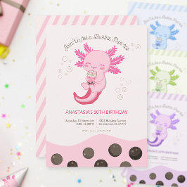 Invitación Chica Cumpleaños Té de Burbujas de Ajolote Rosa