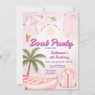 Invitación Chica Cumpleaños Temático de Barco de Verano con P