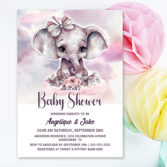 Invitación Chica Cute Baby Elephant Baby Shower (Subido por el creador)
