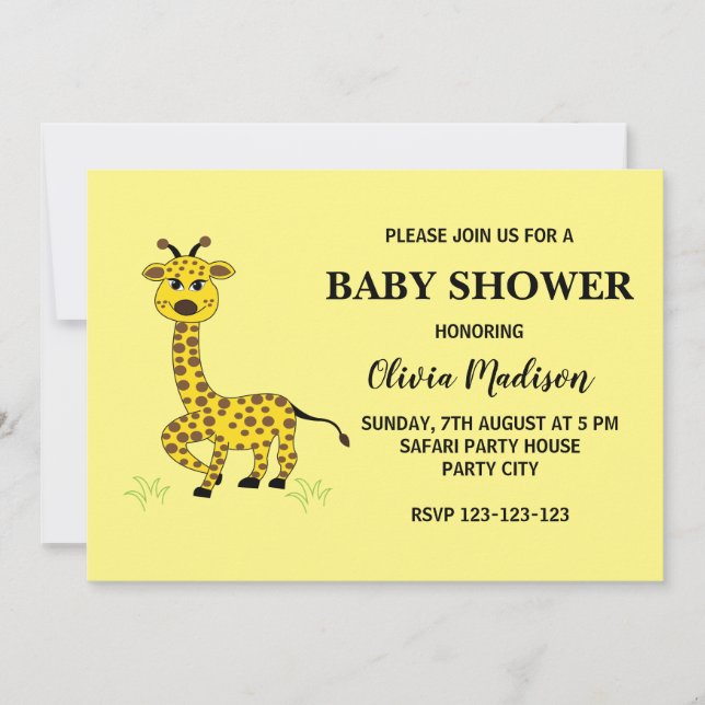 Invitación Chica Cute Baby Giraffe Baby Shower (Anverso)