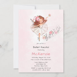Invitación Chica Cute Ballerina con Ballet de Música Recital