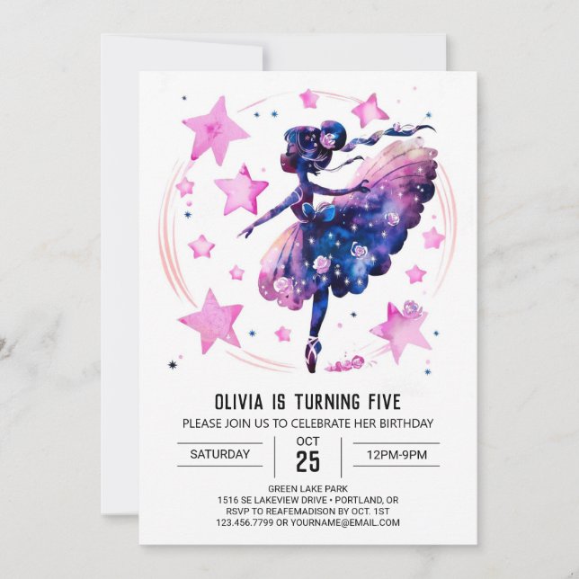 Invitación Chica Cute Ballerina Cumpleaños (Anverso)