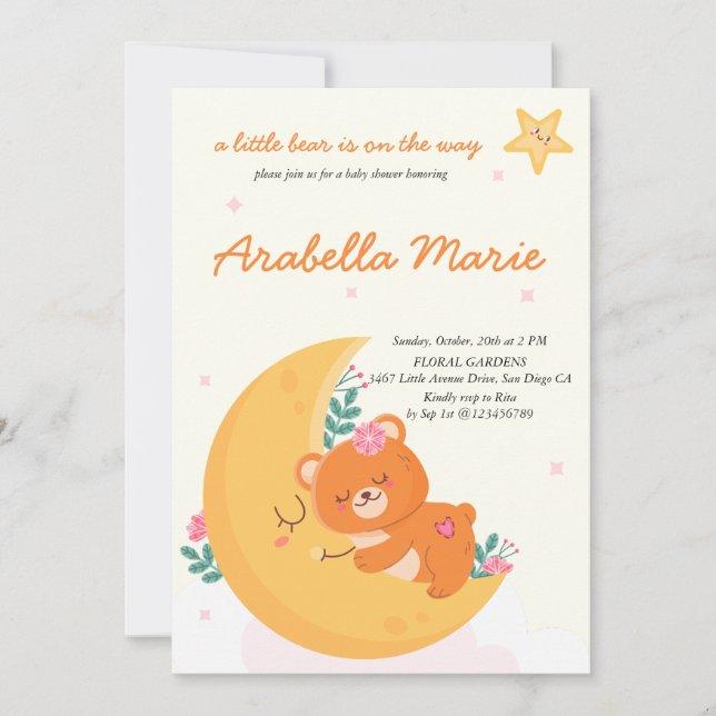 Invitación Chica Cute Boho Bear Baby Shower (Anverso)