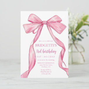 Invitación Chica Cute Bow Rosado Cumpleaños