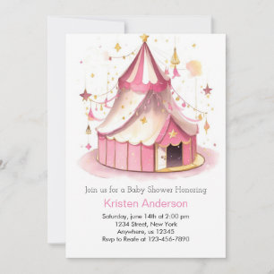 Invitación Chica Cute Circus Magic Pink Baby Shower