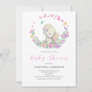 Invitación Chica Cute Elephant Baby Shower