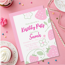 Invitación Chica Cute Fiesta de Cumpleaños Rosa de Fresa