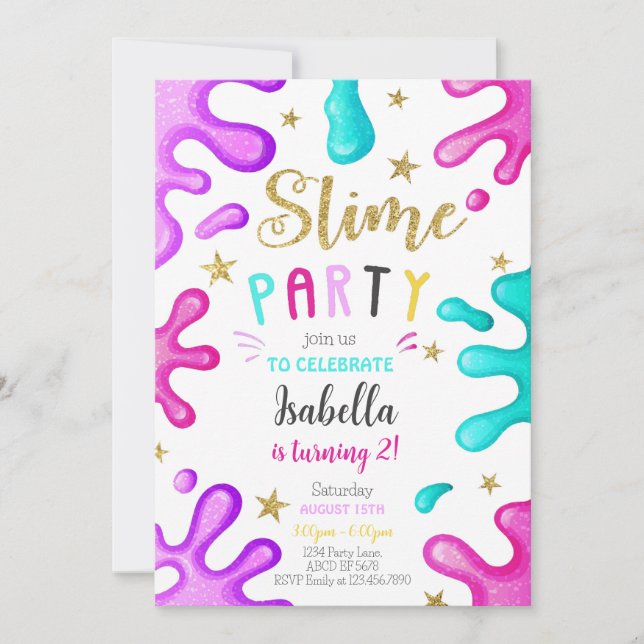 Invitación Chica Cute Fiesta Slime (Anverso)