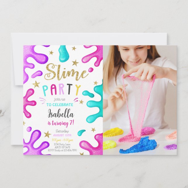 Invitación Chica Cute Fiesta Slime foto cumpleaños (Anverso)
