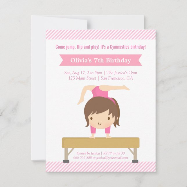 Invitación Chica Cute Gimnasia Niños Fiesta de cumpleaños (Anverso)
