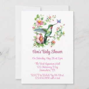 Invitación Chica Cute Hummingbird y Butterfly Baby Shower