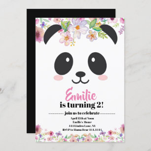 Invitación Chica Cute Panda Bear Cumpleaños