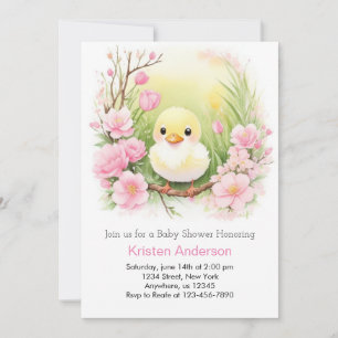 Invitación Chica Cute Pink Ducking Meadow