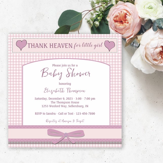 Invitación Chica Cute Pink Gingham Baby Shower (Subido por el creador)