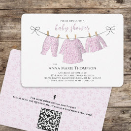 Invitación Chica Cute rosa Baby Shower QR Code Social Media