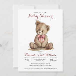 Invitación Chica Cute Teddy Bear Baby Shower