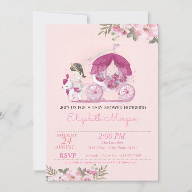 Invitación Chica Cuto, Carriage, Baby Shower Floral (Anverso)